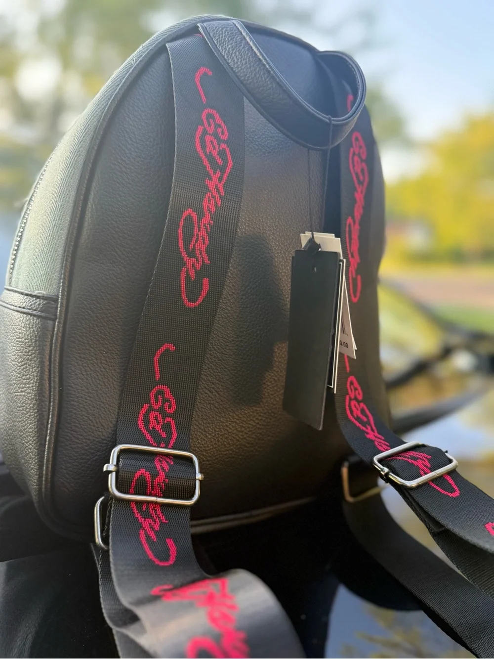 Ed Hardy Light Gray/blue denim Backpack with Embellished Skull & Rose Design